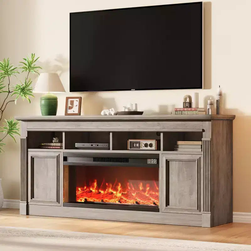 Mueble de TV de estilo rústico para televisores de hasta 75", consola multimedia con estantes abiertos (negro/marrón/gris/blanco)