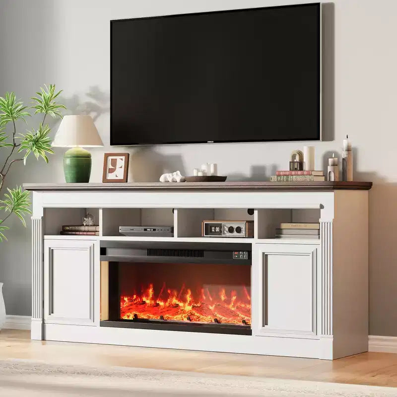Mueble de TV de estilo rústico para televisores de hasta 75", consola multimedia con estantes abiertos (negro/marrón/gris/blanco)