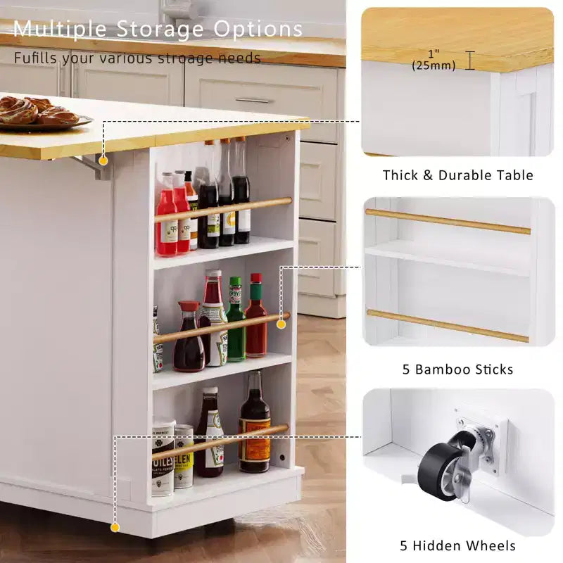 Isla de cocina rústica en negro/gris azulado/blanco con extensión plegable, con capacidad para 2 personas