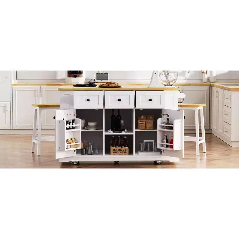 Isla de cocina rústica en negro/gris azulado/blanco con extensión plegable, con capacidad para 2 personas