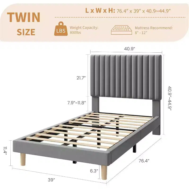 Cama de plataforma tapizada con canales verticales, Negra / Gris Claro / Rosa, Individual / Matrimonial / Queen / King, No necesita somier, Requiere montaje por 2 personas