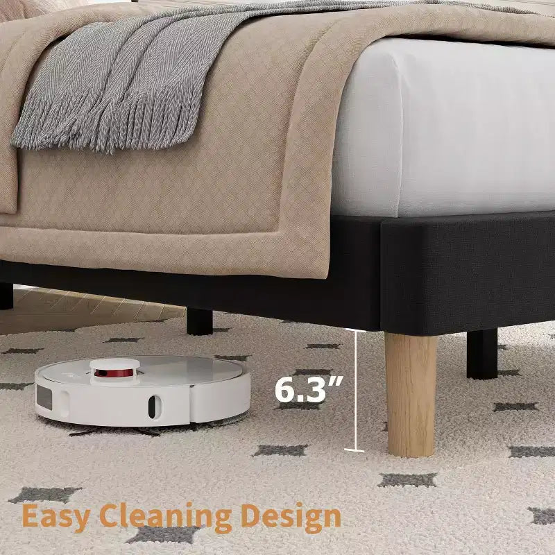 Cama de plataforma tapizada con canales verticales, Negra / Gris Claro / Rosa, Individual / Matrimonial / Queen / King, No necesita somier, Requiere montaje por 2 personas