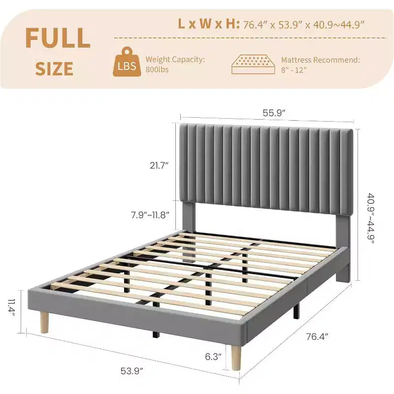 Cama de plataforma tapizada con canales verticales, Negra / Gris Claro / Rosa, Individual / Matrimonial / Queen / King, No necesita somier, Requiere montaje por 2 personas