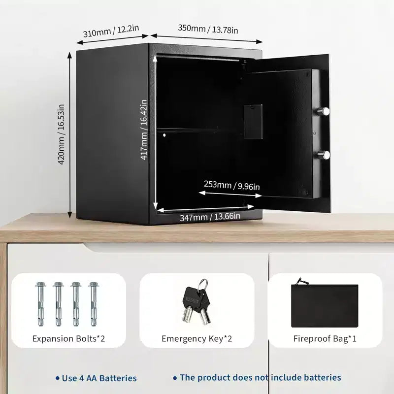 Caja fuerte doméstica de acero negro, un solo usuario, con huella dactilar y cerradura de combinación
