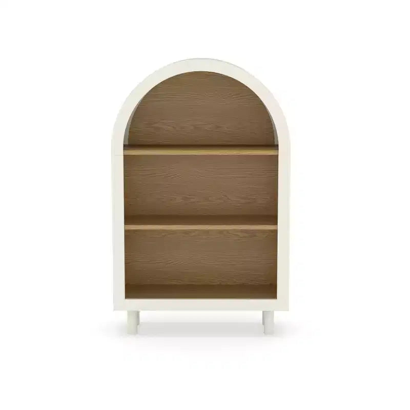 Estantería abierta de 3 niveles con diseño arqueado y vetas de madera blanca, individual