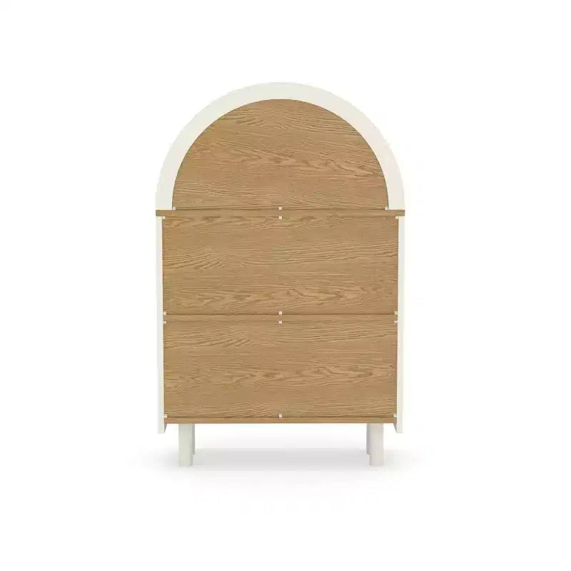 Estantería abierta de 3 niveles con diseño arqueado y vetas de madera blanca, individual