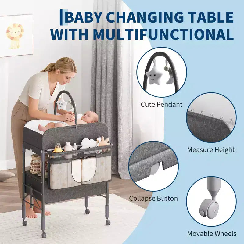Mesa cambiador plegable para bebés con cajones negra/azul/gris/rosa – 1 persona