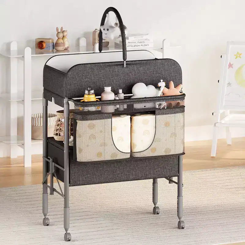 Mesa cambiador plegable para bebés con cajones negra/azul/gris/rosa – 1 persona