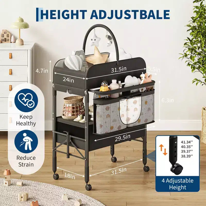 Mesa cambiador plegable para bebés con cajones negra/azul/gris/rosa – 1 persona