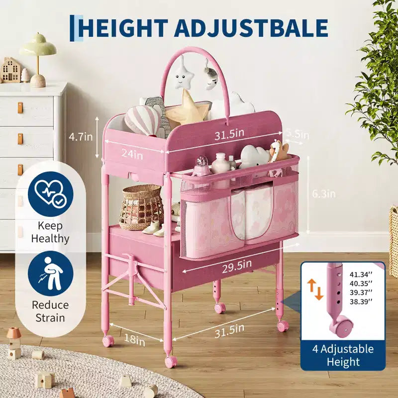 Mesa cambiador plegable para bebés con cajones negra/azul/gris/rosa – 1 persona