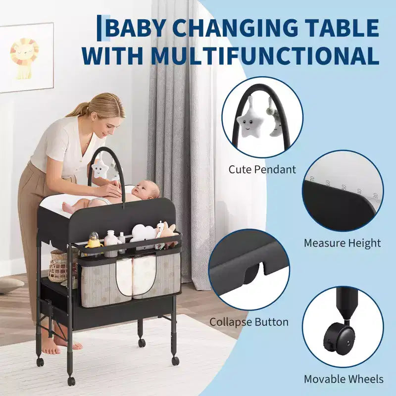 Mesa cambiador plegable para bebés con cajones negra/azul/gris/rosa – 1 persona