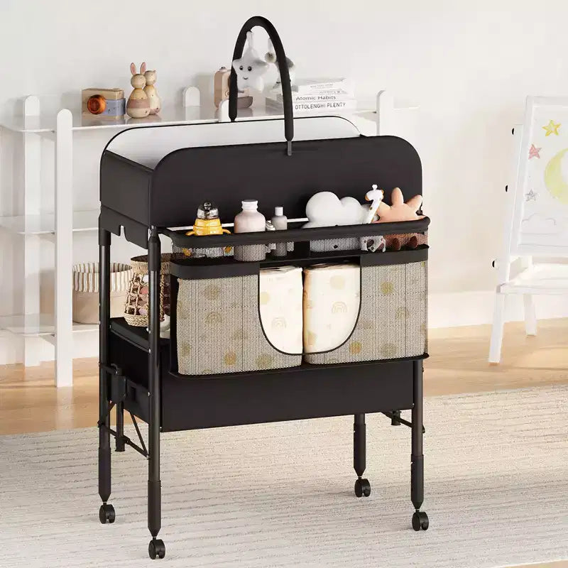 Mesa cambiador plegable para bebés con cajones negra/azul/gris/rosa – 1 persona