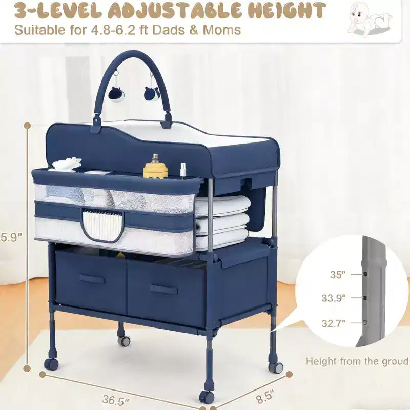 Mesa cambiador plegable para bebés con cajones negra/azul/gris/rosa – 1 persona