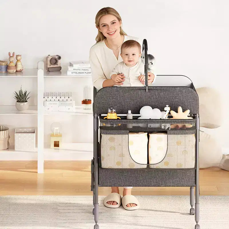 Mesa cambiador plegable para bebés con cajones negra/azul/gris/rosa – 1 persona
