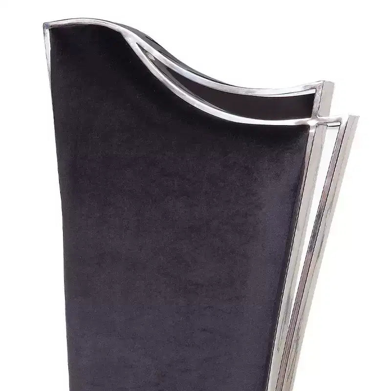 Silla auxiliar de comedor tapizada en cuero negro, estructura de acero inoxidable, capacidad para 1 persona