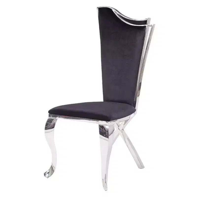 Silla auxiliar de comedor tapizada en cuero negro, estructura de acero inoxidable, capacidad para 1 persona