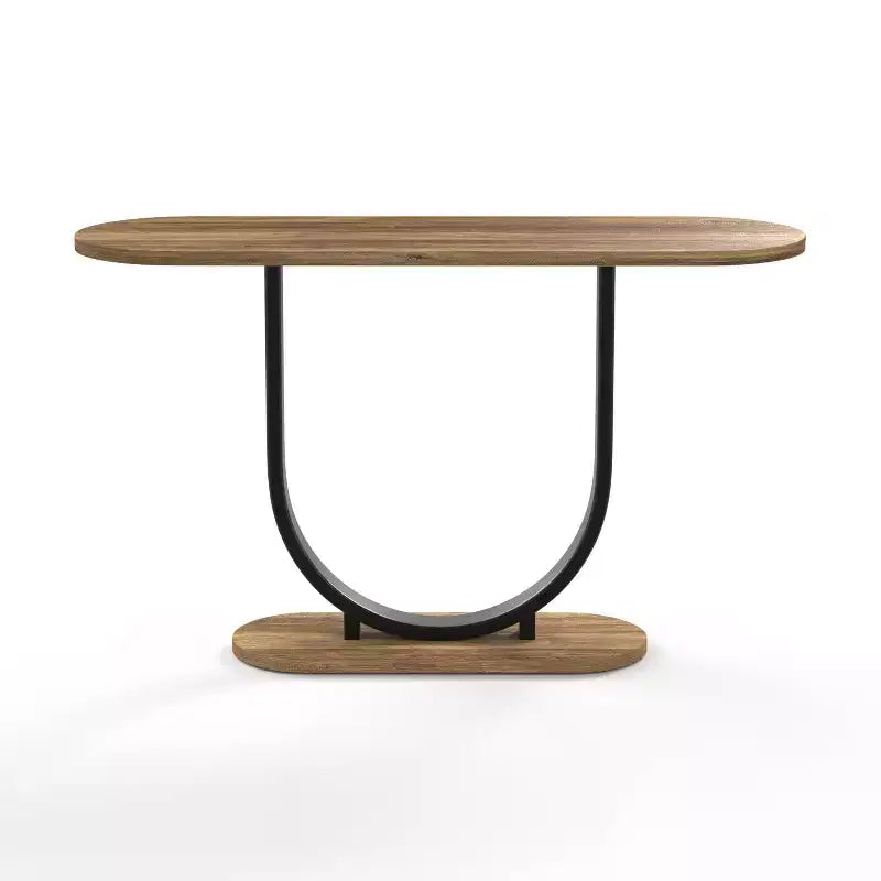 Mesa consola negra y marrón, industrial en forma de U, 1 pieza