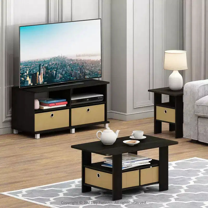 Furinno Modern Display Coffee Table with Storage Bin Drawer Accent Table for Living Room&Kitchen,Espresso/Brown