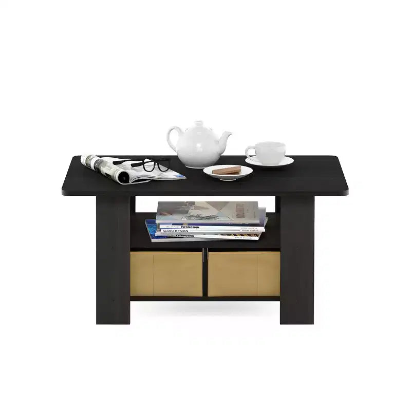 Mesa de centro negra con almacenamiento, rectangular, para 1 persona