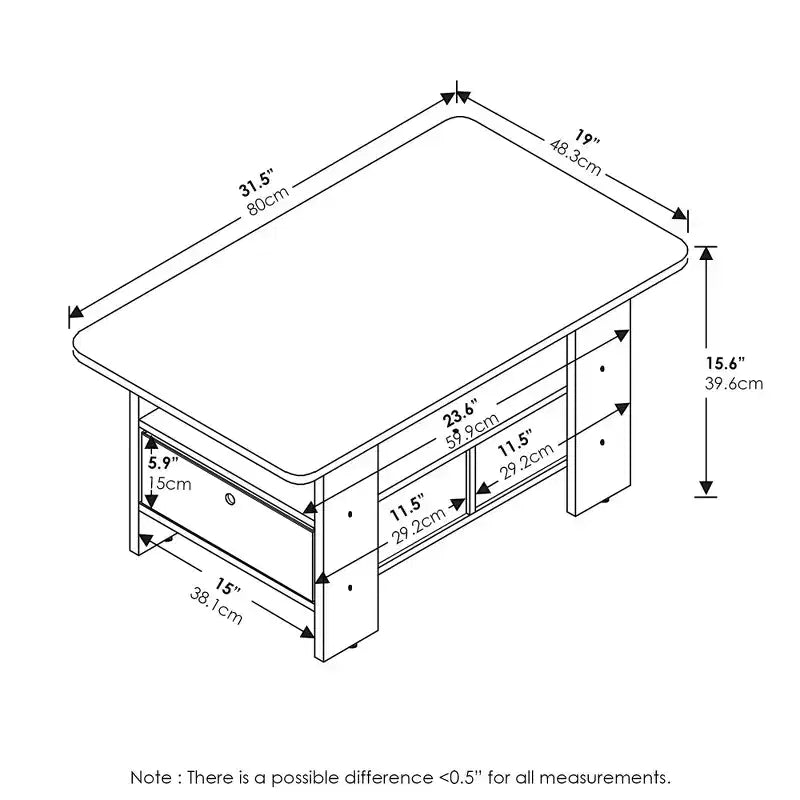 Mesa de centro negra con almacenamiento, rectangular, para 1 persona
