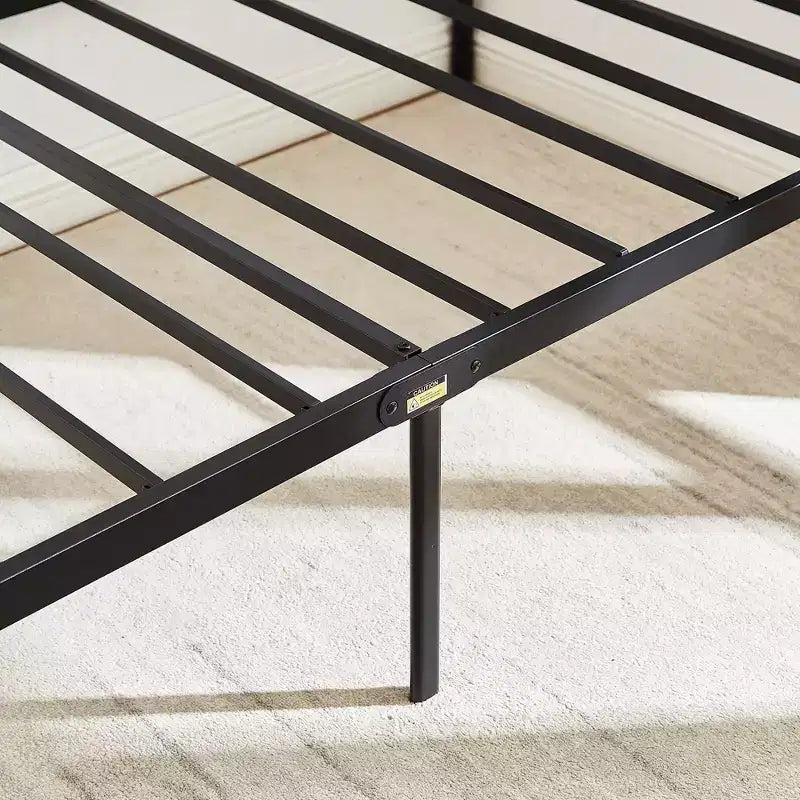 Base de cama de metal con cabecero de vetas de madera, gris/negro/marrón, individual/matrimonial/Queen