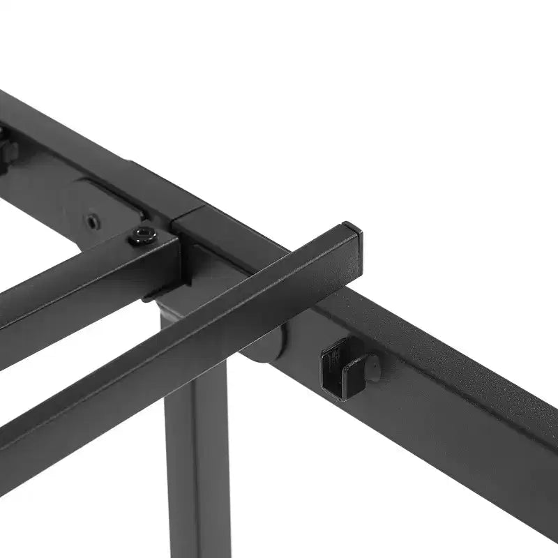 Base de cama de metal con cabecero de vetas de madera, gris/negro/marrón, individual/matrimonial/Queen