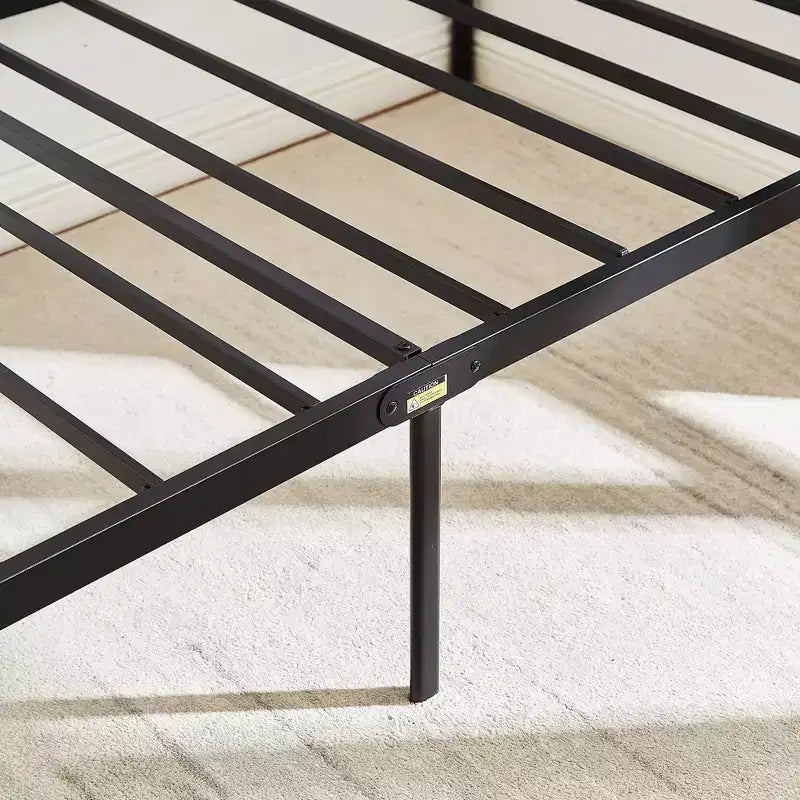 Base de cama de metal con cabecero de vetas de madera, gris/negro/marrón, individual/matrimonial/Queen