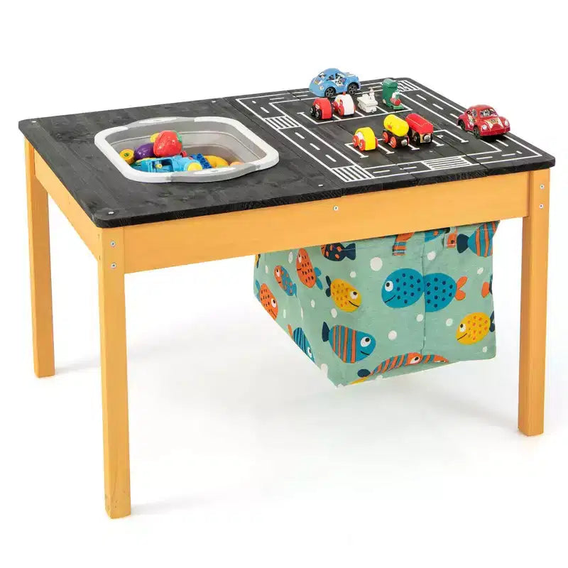 Mesa de actividades 3 en 1 para niños, natural y negra, para juegos de arena, agua y pistas de carreras, para 2 a 4 usuarios de 3 a 8 años