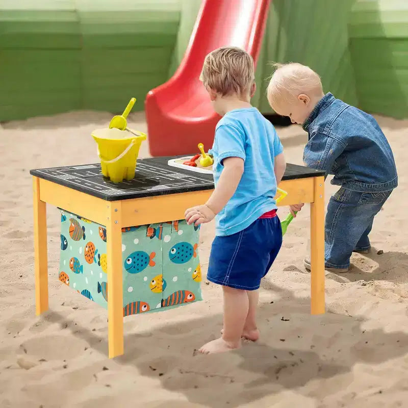 Mesa de actividades 3 en 1 para niños, natural y negra, para juegos de arena, agua y pistas de carreras, para 2 a 4 usuarios de 3 a 8 años