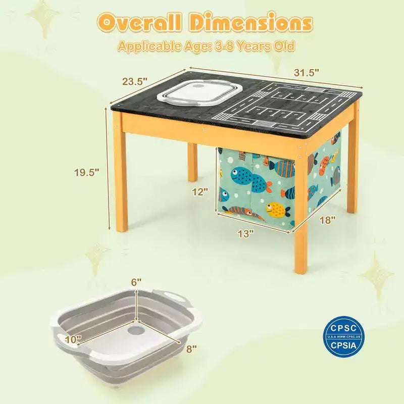 Mesa de actividades 3 en 1 para niños, natural y negra, para juegos de arena, agua y pistas de carreras, para 2 a 4 usuarios de 3 a 8 años