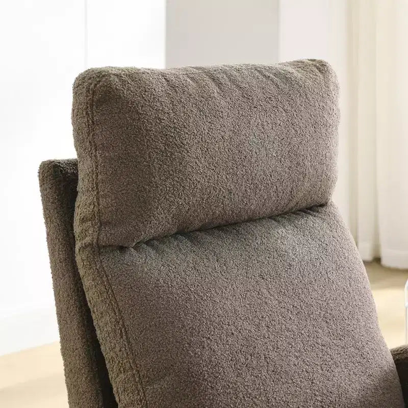 Sillón mecedora deslizante tapizado beige/café/gris/marfil con bolsillos laterales, asiento individual