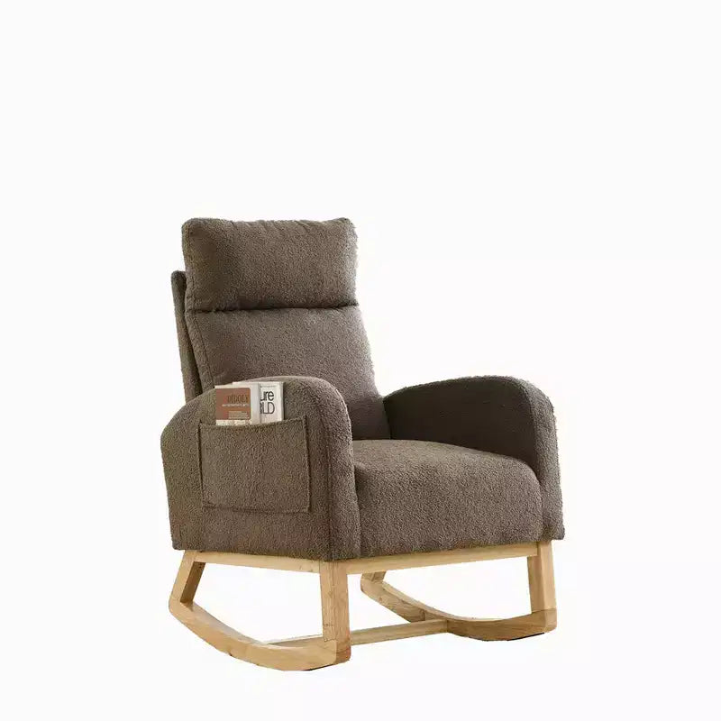 Sillón mecedora deslizante tapizado beige/café/gris/marfil con bolsillos laterales, asiento individual