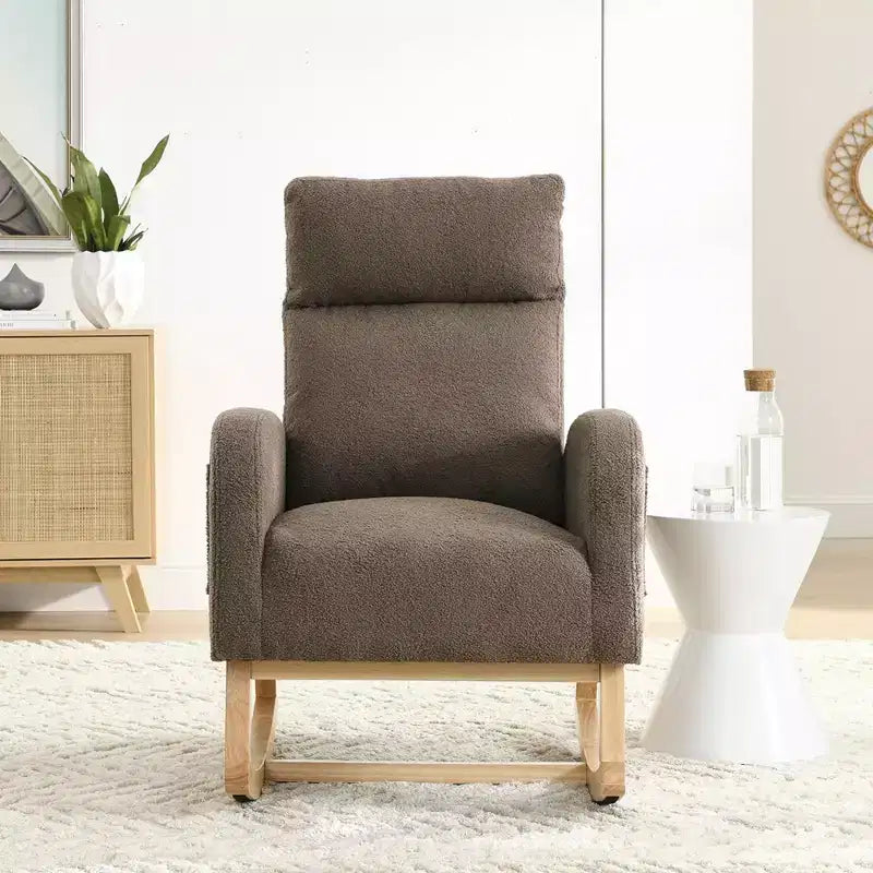 Sillón mecedora deslizante tapizado beige/café/gris/marfil con bolsillos laterales, asiento individual