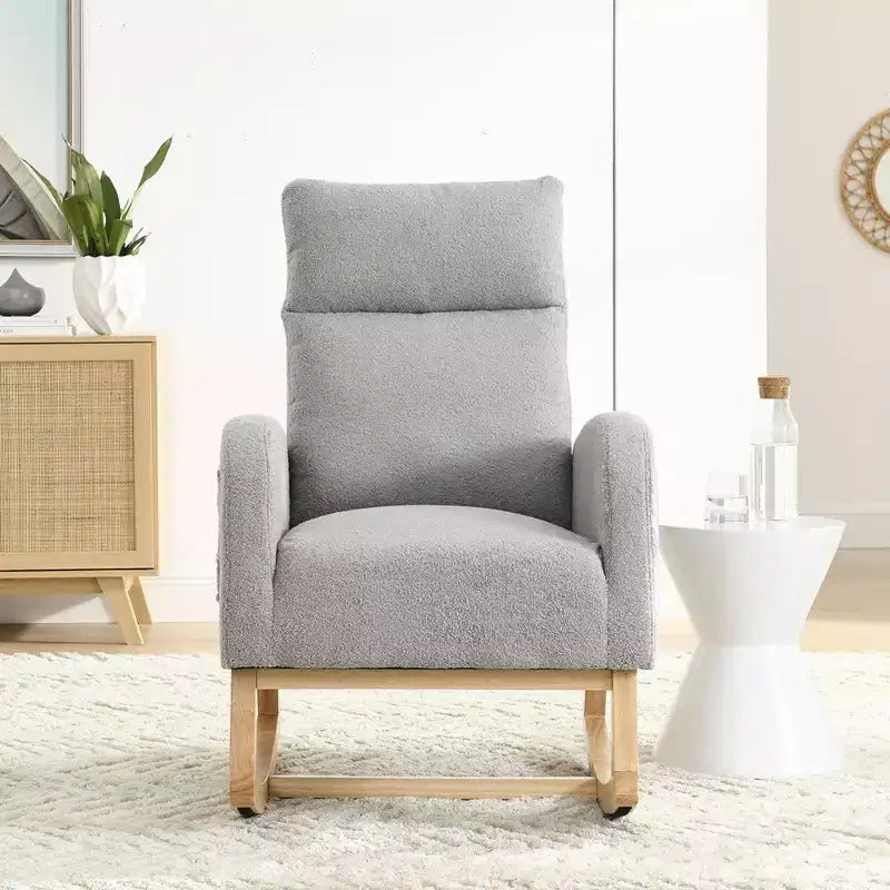Sillón mecedora deslizante tapizado beige/café/gris/marfil con bolsillos laterales, asiento individual