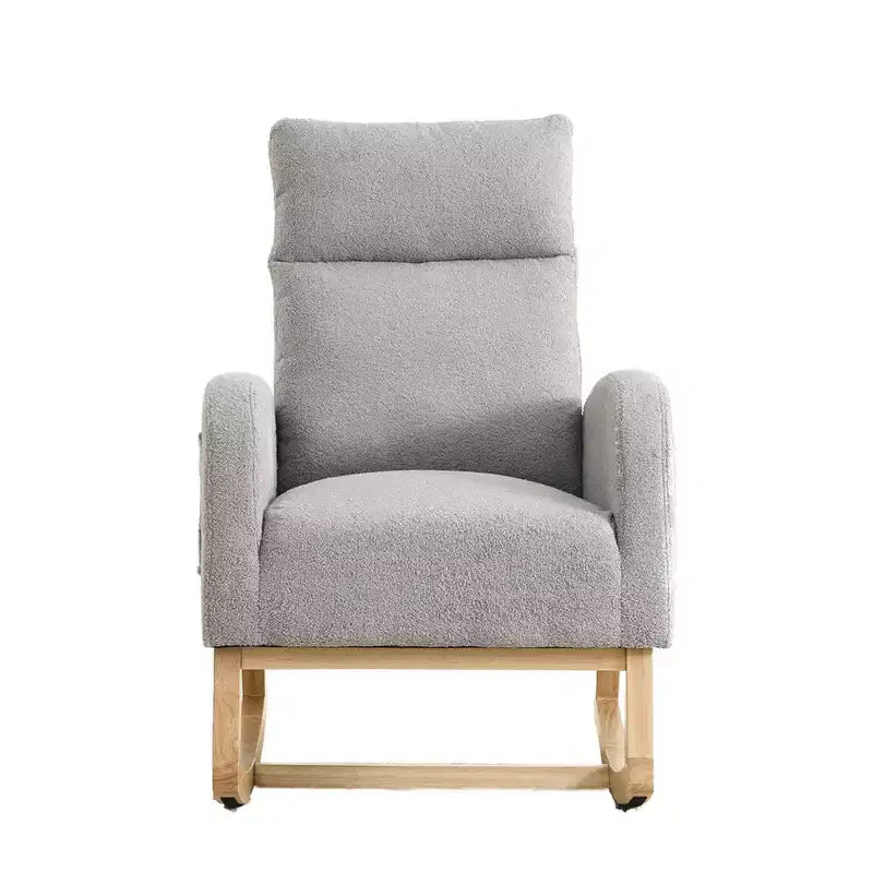 Sillón mecedora deslizante tapizado beige/café/gris/marfil con bolsillos laterales, asiento individual