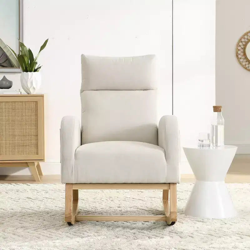 Sillón mecedora deslizante tapizado beige/café/gris/marfil con bolsillos laterales, asiento individual