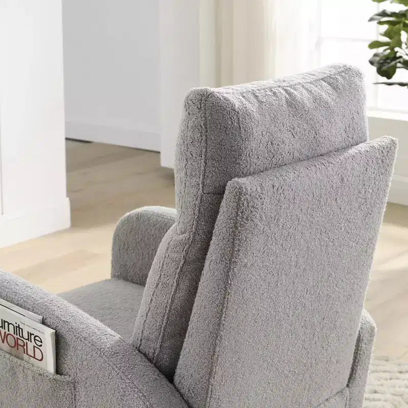 Sillón mecedora deslizante tapizado beige/café/gris/marfil con bolsillos laterales, asiento individual