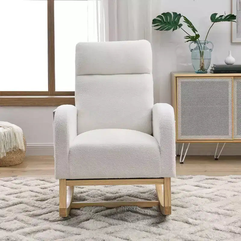 Sillón mecedora deslizante tapizado beige/café/gris/marfil con bolsillos laterales, asiento individual