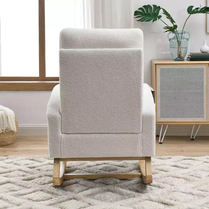 Sillón mecedora deslizante tapizado beige/café/gris/marfil con bolsillos laterales, asiento individual