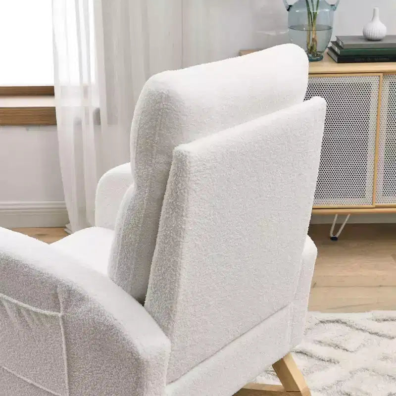 Sillón mecedora deslizante tapizado beige/café/gris/marfil con bolsillos laterales, asiento individual