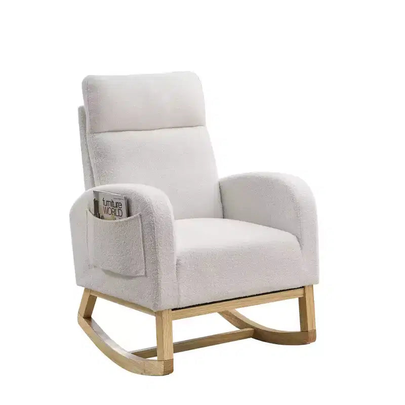 Sillón mecedora deslizante tapizado beige/café/gris/marfil con bolsillos laterales, asiento individual