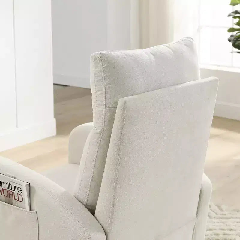 Sillón mecedora deslizante tapizado beige/café/gris/marfil con bolsillos laterales, asiento individual