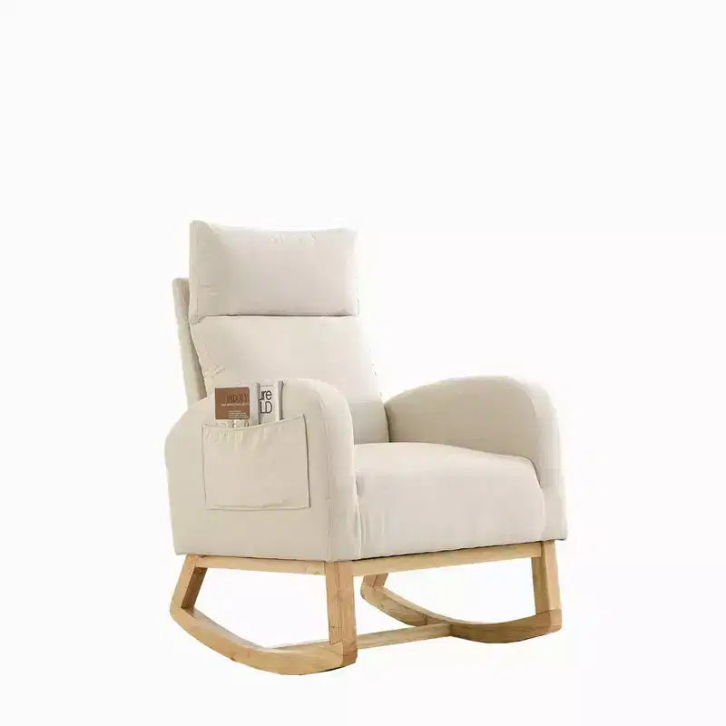 Sillón mecedora deslizante tapizado beige/café/gris/marfil con bolsillos laterales, asiento individual